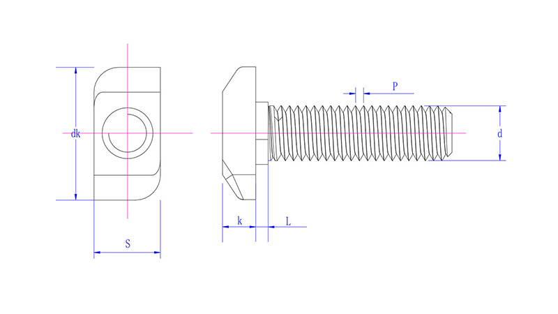 Aluminum profile T-screw -drawing