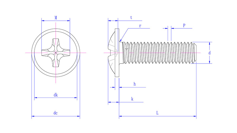 Cross Recessed Pan Head Screws with Collar -drawing inch