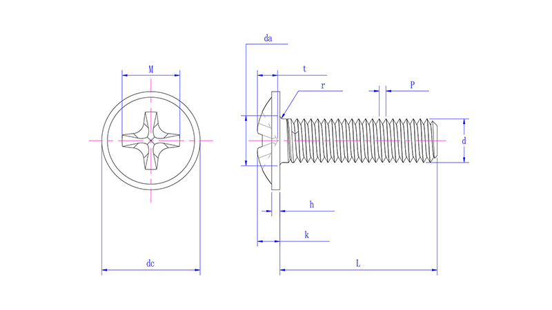 Cross Recessed Pan Head Screws with Collar -drawing mm