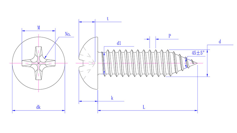 Cross Recessed Pan Head Tapping Screws -drawing inch