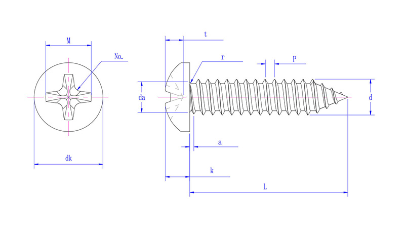 Cross Recessed Pan Head Tapping Screws -drawing mm