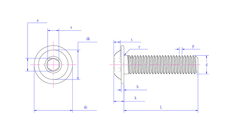 Hexagon Socket Button Head Screws With Collar -drawing mm