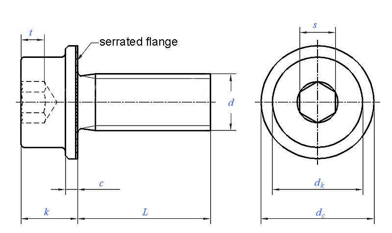 Hexagon Socket Head with serrated flange Screws -drawing mm