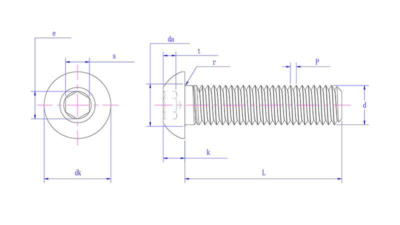 Hexagon socket button head screws -drawing mm