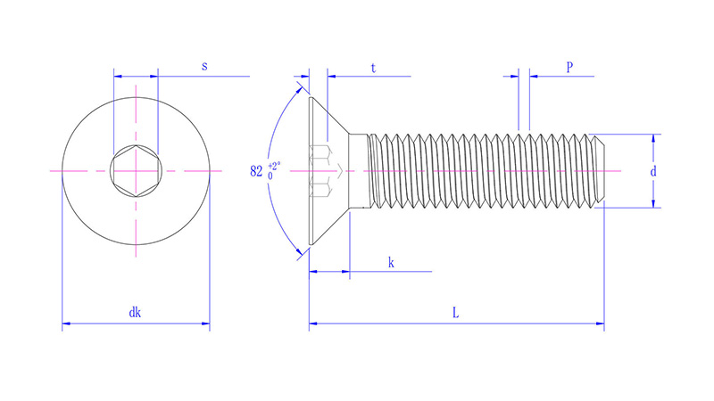 Hexagon socket countersunk head screws -drawing inch