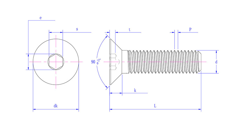 Hexagon socket countersunk head screws -drawing mm