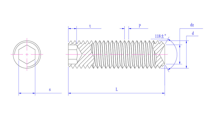 Hexagon socket set screws with cup point -drawing inch
