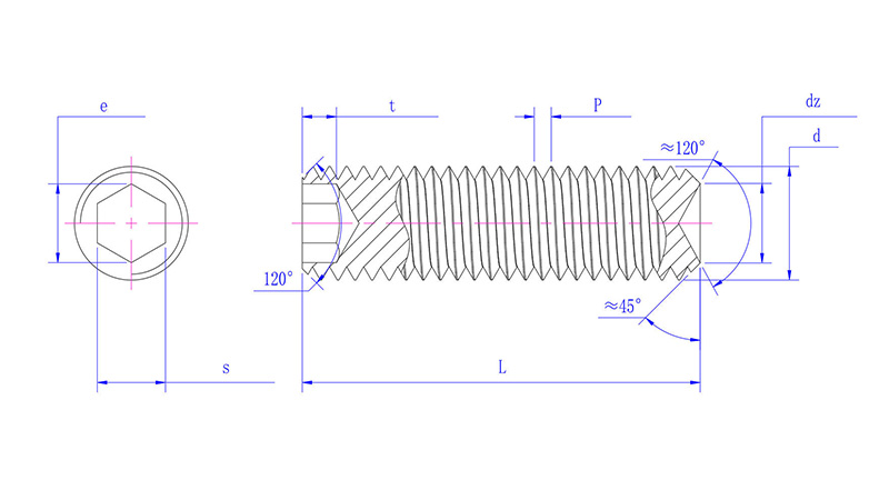 Hexagon socket set screws with cup point -drawing mm