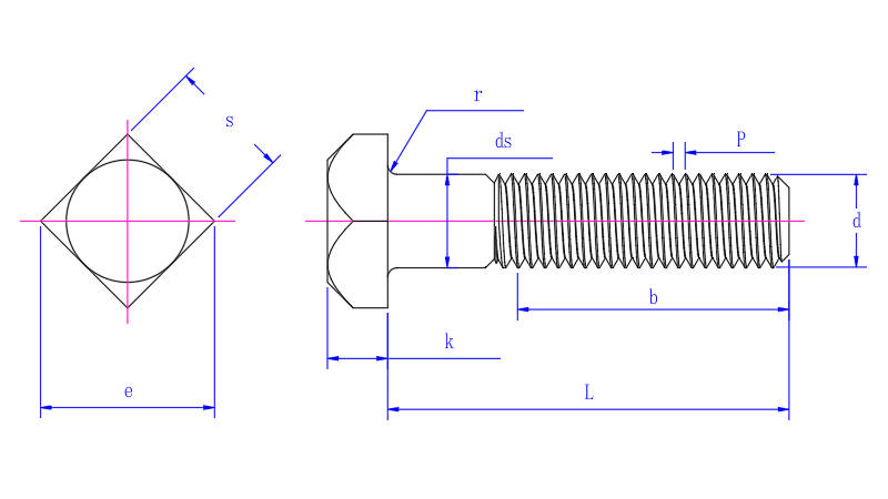 Square Head Bolts -drawing inch