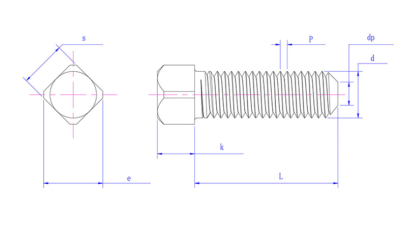 Square set screws with chamfered end -drawing inch