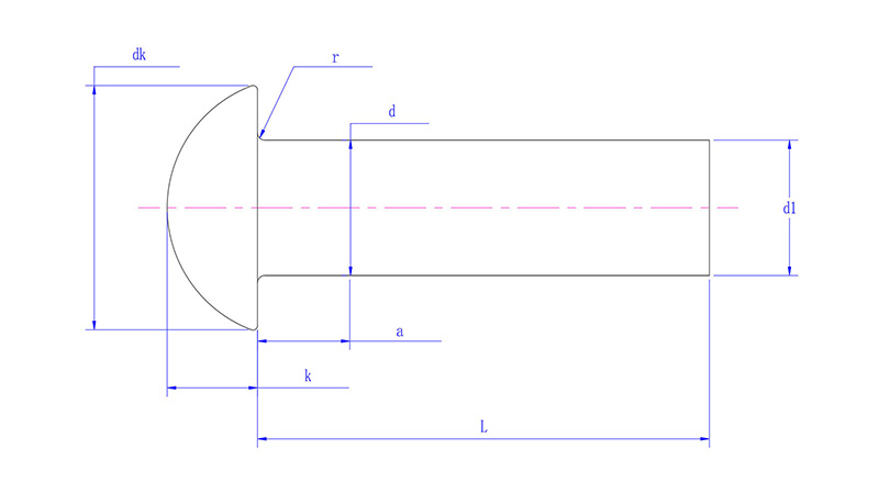 Cup head rivets -drawing mm