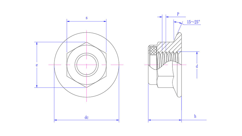 Prevailing Torque Type Hexagon Nuts With Flange And With Non-Metallic Insert -drawing inch