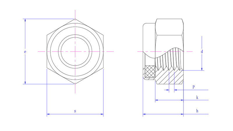 Prevailing torque type hexagon nuts with non-metallic insert -drawing inch