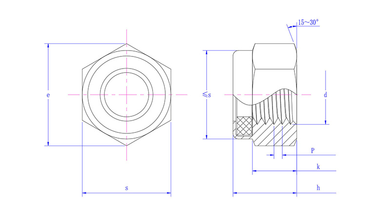 Prevailing torque type hexagon nuts with non-metallic insert -drawing mm