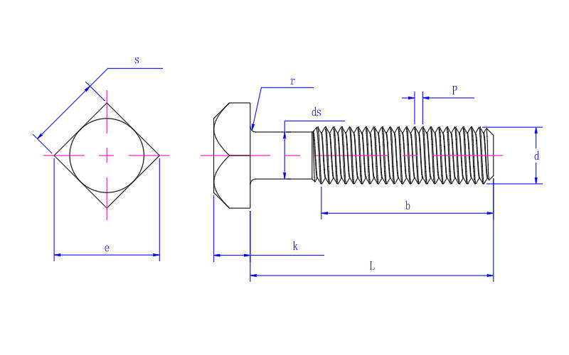 Square Head Bolts -drawing mm
